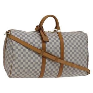 LOUIS VUITTON Damier Azur Keepall Bandouliere 55 Boston Bag N41429